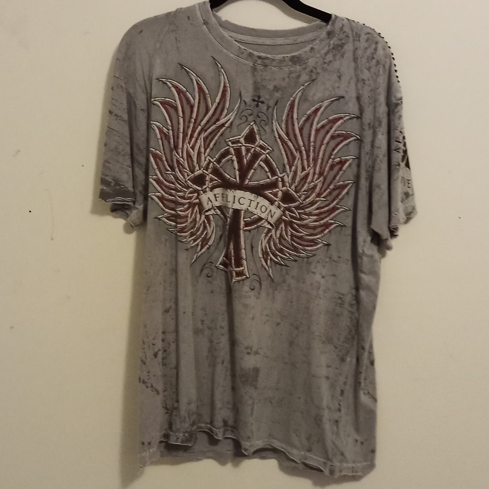 Affliction Live Fast Large distressed grey t-shirt